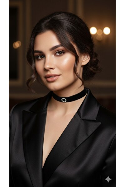 Süspüs Accessories 925 Ayar Güneş Figürlü Rose Renk Kadife Choker Kolye