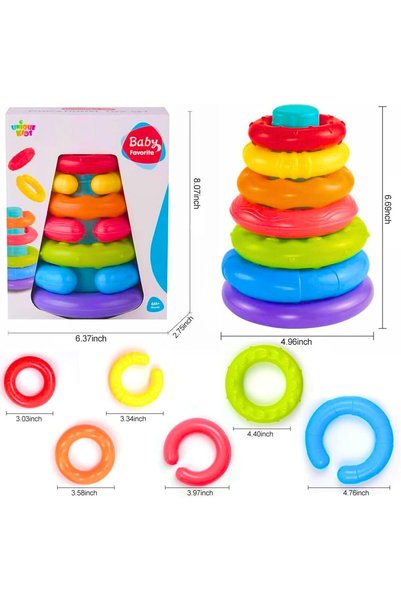 AYEBIA 7 Pcs Rainbow Stacking Rings Baby Toys – Soft Montessori Sensory Toys for Babies 6-12-18