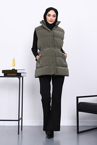 İmajButik Khaki Elastic Waist Inflatable Vest with Pockets