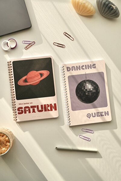 Mirya Notes A5 Spiralli Okul Defteri Çizgili 2’li Set 80 Yaprak Disco-Satürn
