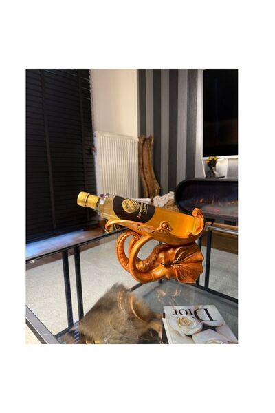 İncomparable Home Fil Figürlü Şişe Standı - El İşçiliği ile Boyama (Bakır)