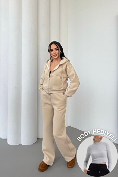 Mezka Γυναικείο Σετ Φόρμας με Διπλό Φερμουάρ Λεπτομερές Χειμερινό με κουκούλα...