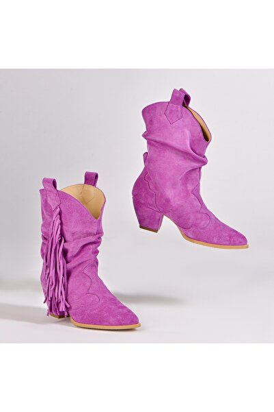 Vanilla Days Lituania Suede Purple Ankle Boots - 5cm Block Heel, Premium Leather