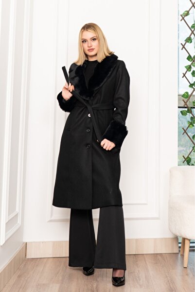 MissVina Palton Celeste Premium din pluș cu detalii 2610