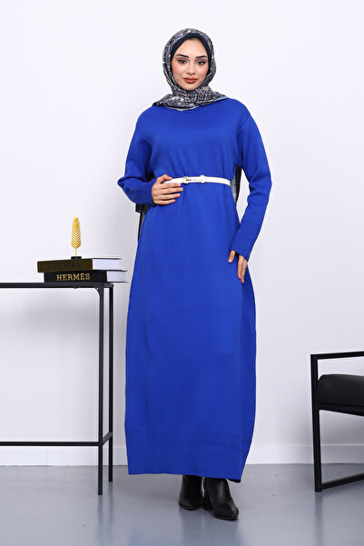 İmajButik μπλε κοβαλτίου Μπλε πλεκτό φόρεμα με λαιμόκοψη
