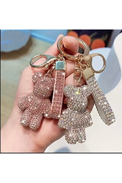 Butikhly حلقة مفاتيح مرصعة بالأحجار مصنوعة يدويًا باللون الوردي