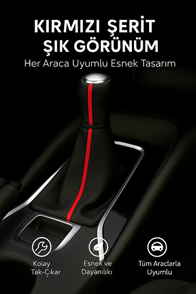 AutoDesign Proton Savvy Black Artificial Leather Red Stripe Gear Shift Boot