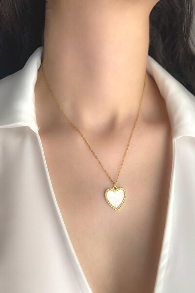 DEMOKAN Women's Steel Necklace Zircon Frame Heart Pendant