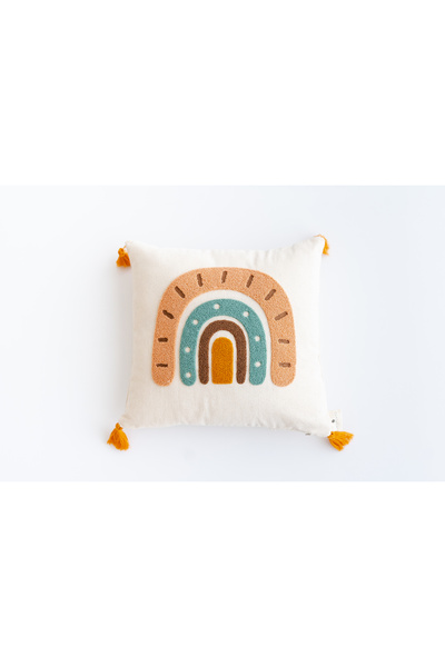 tinytrek وسادة أطفال مصنوعة يدويًا بنمط قوس قزح – نسيج بولدان (43×43 سم)