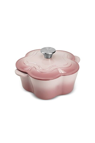 Karaca Flower Cast Iron Enameled Pot Pink 20 cm