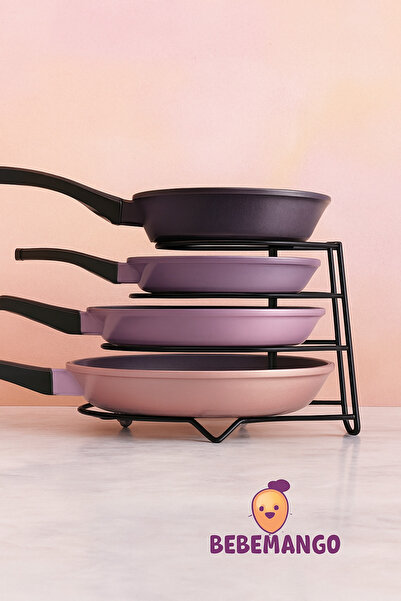 BebeMango Dolap İçi Düzenleyici Tava Rafı | Siyah Metal Mutfak Tencere Standı...