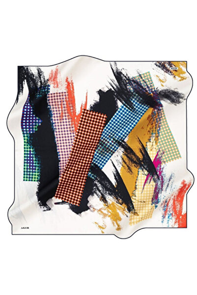 Aker Sura Pure Silk Scarf 8355701 - 321 White Plaid Pattern