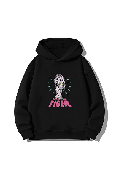 MODA Hanorac negru pentru adulți Kaplan cu imprimeu cu glugă Swea tricou