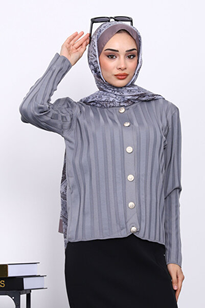 İmajButik Smoked Cold Yarn Buttoned Cardigan