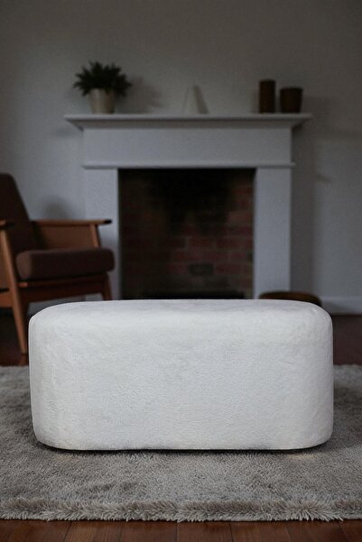 woody maison Oval Büyük Puf – Yumuşacık Doku Teddy Kumaş Makyaj Masa Pufu Bench