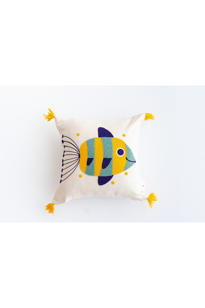 tinytrek Handcrafted Fish Pattern Punch Children's Throw Pillow – Buldan Weav...