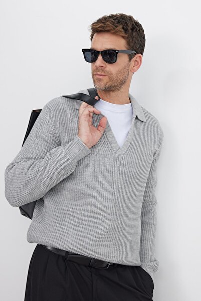 Tudors Men's Slim Fit Slim Fit Polo Neck Gray Sweater