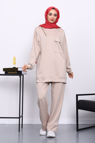 İmajButik Stone Single Pocket Tunic with Trousers Modal Set