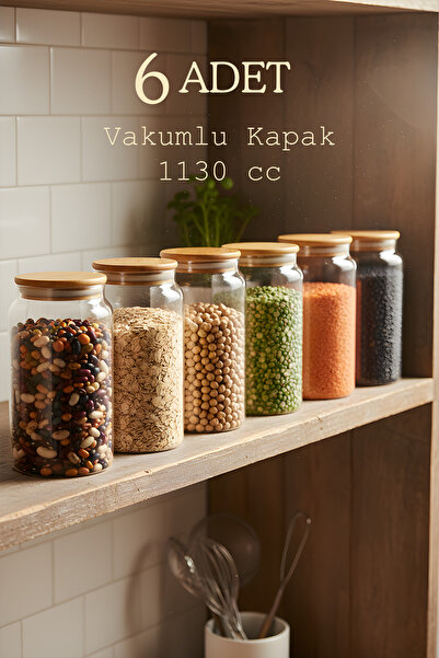 ZURİ DESİGN 6-Piece Glass Jar Set 1130 Cc – Vacuum Bamboo Jar