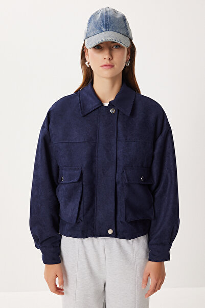 Lovelyİstanbul Polo Collar Suede Jacket Ldp0088 Dark Blue