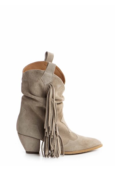 Vanilla Days Lithuanian Fringe Suede Booties with Stacked Heel