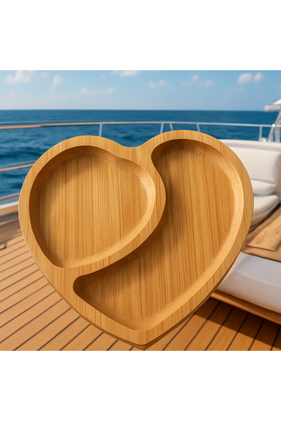 YAZICI Bamboo Snack Bowl Heart-Shaped Serving Bowl with 2 Compartments