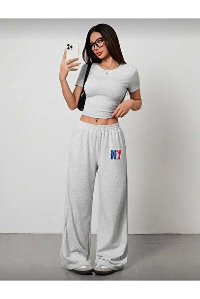 Le Vion Γυναικεία φαρδιά φούτερ παντελόνια με στάμπα NY