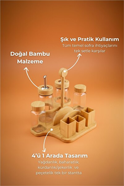 Bambum Mima Oil Pot Set of 2 with Napkin Holder and Spice Bowl, Small