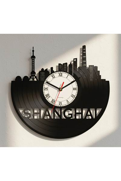 Handmade ساعة حائط من نوع Recycling Plaque مع صورة مدينة شنغهاي