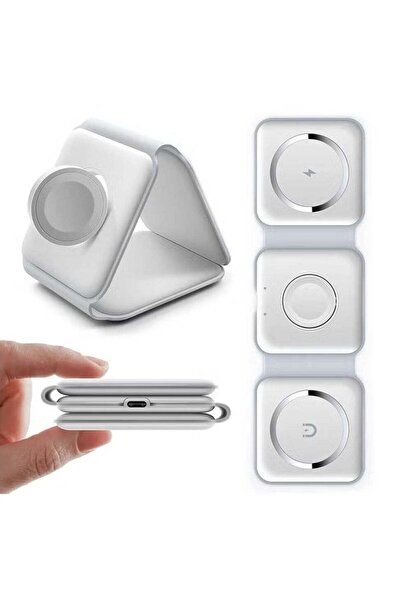 Generic Foldable 3-in-1 Magnetic Slim Qi Wireless Charger — 15W (White)