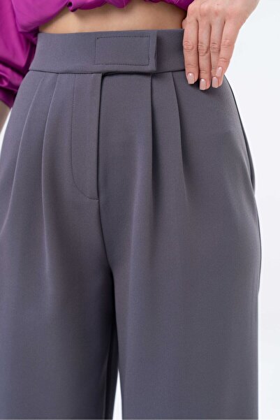 Saade High Waist Velcro Closure Double Pleated Woven Palazzo Pants