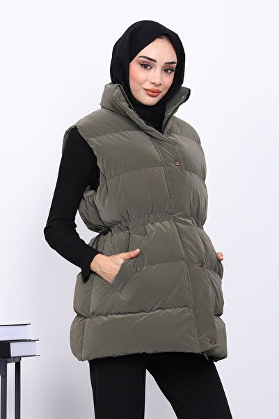 İmajButik Khaki Elastic Waist Inflatable Vest with Pockets