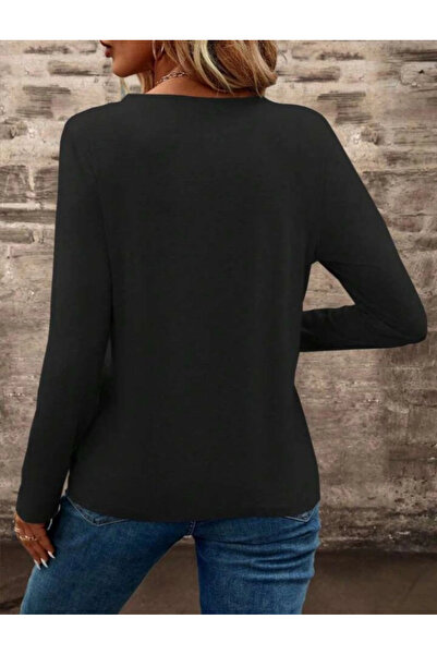 Moda Ebrar Mdb Women's Long Sleeve Pocketed V-Neck Viscose Two Thread Blouse