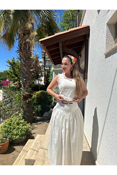 BRGCLOTHING طقم داخلي من القطن بياقة مربعة وكشكشة لا يظهر داخل الملابس - يشمل إكسسوار للخصر