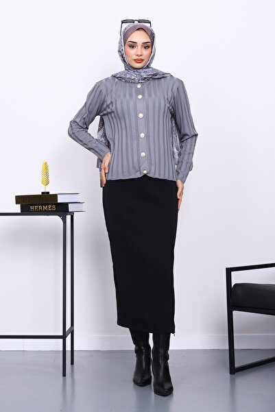 İmajButik Smoked Cold Yarn Buttoned Cardigan