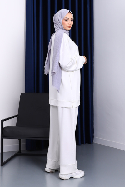 İmajButik Ecru Single Pocket Tunic with Trousers Modal Set