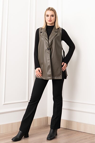 MissVina Arden Luxe Leather Fleece-Lined Long Vest 9086