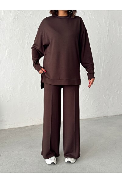 BEJNA Women's Comfortable Fit Soft Modal Textured Top and Bottom Set