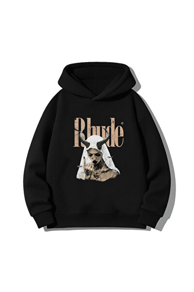 MODA هوديي راهيب مطبوع للكبار باللون الأسود بغطاء رأس