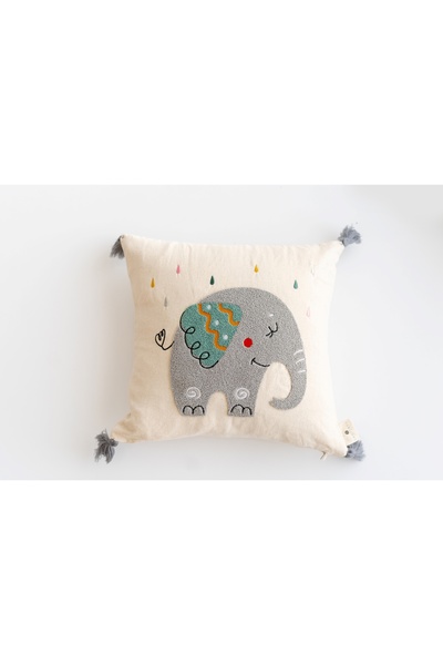 tinytrek Handcrafted Elephant Pattern Punch Children's Throw Pillow – Buldan ...