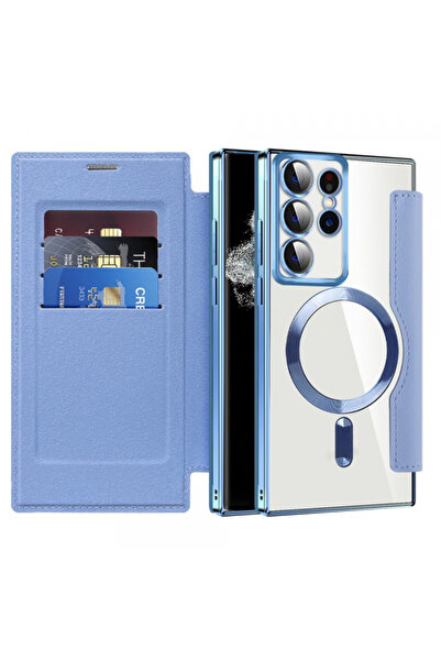 Samsung MagSafe Case for Galaxy S22 Ultra 5G S908, Techsuit, SmartMag Book, Blue