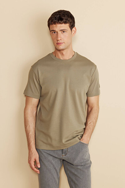 BROOKS BROTHERS Erkek Açık Haki %100 Pamuk Bisiklet Yaka Kolu Patch Logolu Ti...