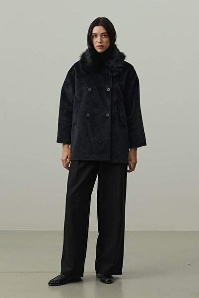 Fahhar Detachable Fur Bomber Jacket Black