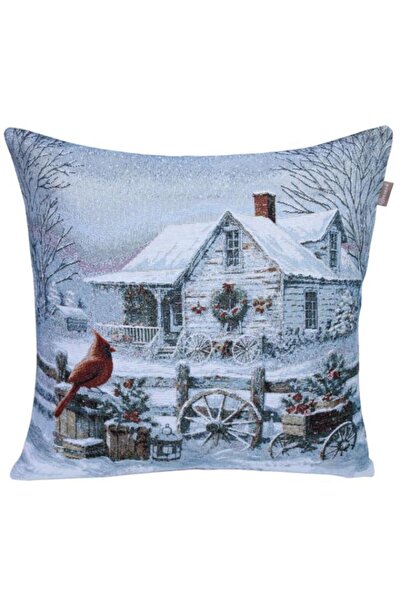 Believe КАФЯВА ПТИЦА ЗИМЕН ПЕЙЗАЖ ЖАКАРДОВ ТЪКАН ГОБЛЕН ДЕКОРАТИВНА КОЛЕДНА В...