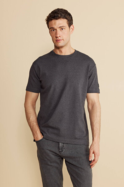 BROOKS BROTHERS Erkek Antrasit Melanj %100 Pamuk Bisiklet Yaka Kolu Patch Log...