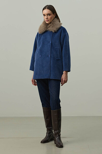 Fahhar Removable Fur Bomber Jacket Blue