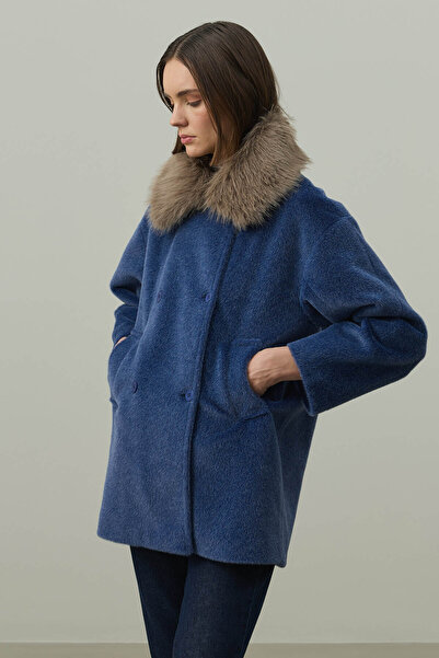 Fahhar Removable Fur Bomber Jacket Blue