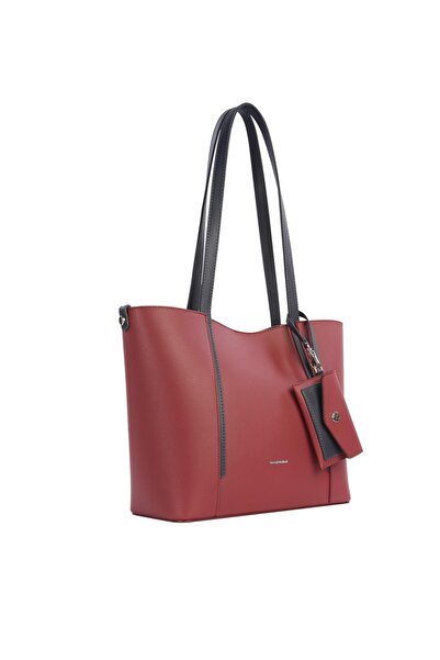 CENGİZ PAKEL Women's Handbag with Card Holder Charm Detail - 7604 - Burgundy/Navy Blue