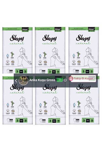 Sleepy Natural Ultra Hassas Hijyenik Ped 18'li Gece X 6 Paket