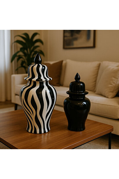 Liora Ceramic Dekoratif Zebra İz Şah Küp - 28x14cm, 24x13cm